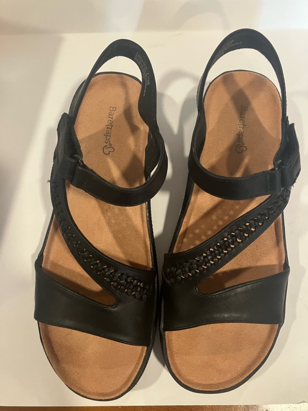 BareTraps Black Leather Woven-Strap Slingback Sandals